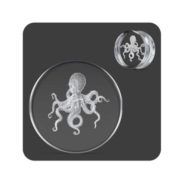 Imagem de COOEAR Unique Body Jewelry Tampões de ouvido de polvo de vidro transparente, medidores para piercings de orelha esticados., 00g(10mm), Vidro, Arenito