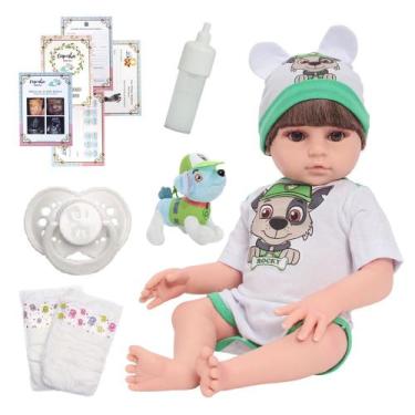 Imagem de Bebê Reborn Menino 46cm Cabelo Castanho Pode Dar Banho - Cegonha Rebor