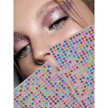 Imagem de 2 peças multi grãos y2k cor 3D imitação de strass sólido rosto decoração diamante DIY festa baile de máscaras para cabelo olhos rosto tatuagem temporária com decoração corporal