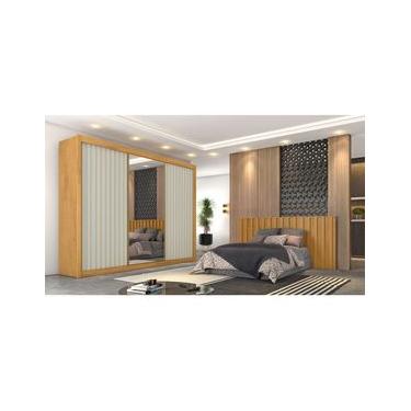 Imagem de Guarda-Roupa Europa Grécia com espelho, 3 portas de correr, 6 gavetas e 12 prateleiras  226 cm de largura