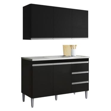 Imagem de Armario Aereo E Balcao Para Pia 120 Cm Andreia Preto Reajl Moveis Preto