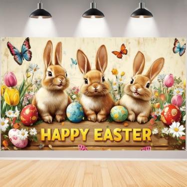 Imagem de Pano de fundo de páscoa, faixa fotográfica de fundo de páscoa colorido ovos coelhos cenários para crianças decorações e suprimentos de festa infantil - 180 x 109 cm (multicolorido 02)