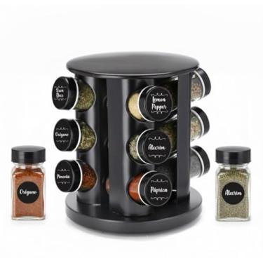 Imagem de Porta Temperos Giratório 360° com 9 Potes de Vidro | Tampa Dosadora | Organização de Cozinha Premium