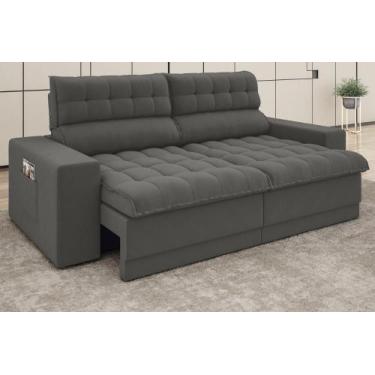 Imagem de Sofá Omega 2,00m Assento Retrátil e Reclinável Velosuede Cinza - NETSO