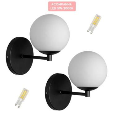 Imagem de Kit 2 Arandela Reta Globo 12 Jabuticaba Preto Fosco C/ Led - Kazaprime