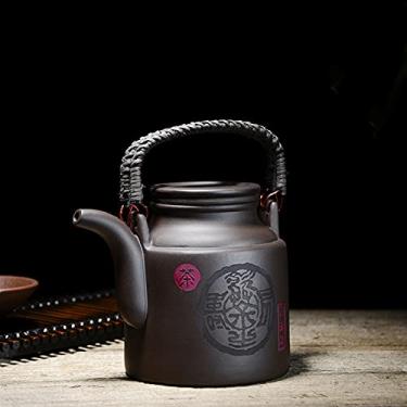 Imagem de YYBOES Chaleira de assobio, chaleira de grande capacidade, bule de chá de argila roxa para uso doméstico, chaleira de kung fu com filtro, para escritório, conjunto de chá de cerâmica, utensílios para