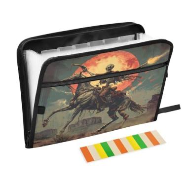 Imagem de CEBUGI Pasta expansível de 13 bolsos, impermeável, sanfonada, organizador de arquivos com etiquetas tamanho A4, organizador de documentos de papel para escola, material de escritório, caveira