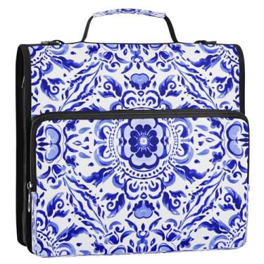 Imagem de Wassud Pasta de arquivo expansível com 3 anéis de design floral azul com alça de ombro e alça de vários bolsos