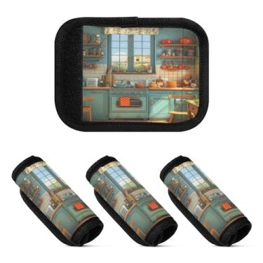 Imagem de Qilmy Requintado desenho animado cozinha bagagem alça envoltório pacote 2 identificadores de bagagem etiqueta conforto pega pega capa para carrinho mala mala avião acessórios de viagem 1430