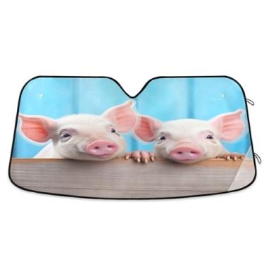 Imagem de Wassud Para-brisa para-sol acessórios de carro dobrável para janela dianteira do carro blocos raios UV porcos boca rosa para-sol reflexivo 59,7 x 134,6 cm