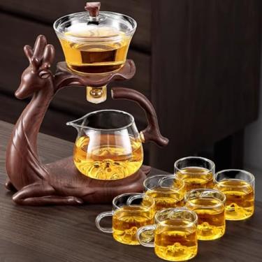 Imagem de Conjunto de chá de gongfu chinês – bule de chá de vidro com infusor semiautomático para chá de folhas soltas (inclui 6 xícaras)