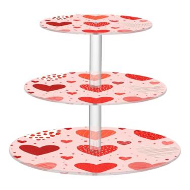 Imagem de CEBUGI Suporte de cupcake de 3 camadas com padrão de coração, suporte redondo para bolo, torre, bandeja de servir em camadas de acrílico para chá, chá de bebê, casamento e mais