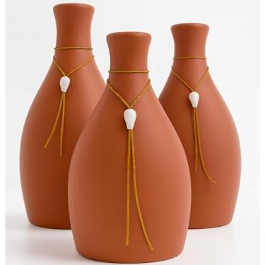 Imagem de Kit Trio 3 Vasos Decorativos Cerâmica Enfeite Decoração Elegante Casa Rack Conjunto Decorado Loja Estante Sala Cozinha(TERRACOTTA C/COLAR)