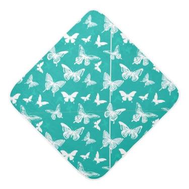 Imagem de Burbuja Toalha de banho de bebê Butterfly on Teal - Toalha com capuz de musselina macia e absorvente para recém-nascidos, 89 x 89 cm
