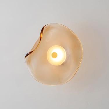 Imagem de Luminária de parede LED de vidro para ambientes internos, com design curvo, dimerizável, 3 modos de cor, 3000K/4500K/6000K, redonda, decorativa, 7W, estilo moderno, com cristais, para quarto