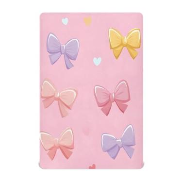 Imagem de xigua Lindo lençol de berço com laço pastel para meninas e meninos, lençol macio e respirável adequado para berço padrão e cama infantil 71 x 132 cm