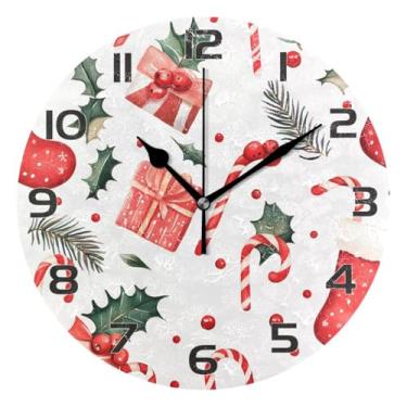 Imagem de YETTASBIN Relógio de parede com elementos de Natal, silencioso, sem tique-taque, operado por bateria, relógio redondo decorativo criativo para cozinha, sala de estar, banheiro, decoração de escritório