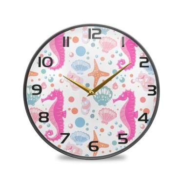 Imagem de YETTASBIN Relógio de parede acrílico Seahorses - Relógio redondo decorativo criativo silencioso sem tique-taque operado por bateria para cozinha, sala de estar, banheiro, decoração de escritório em