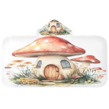 Imagem de Burbuja Toalha de banho com capuz de cabine de cogumelo de desenho animado para crianças, toalha de praia de pelúcia absorvente macia para meninas e meninos 3-10 anos, 61 x 127 cm
