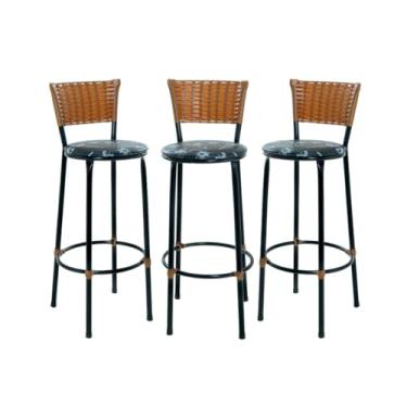 Imagem de JOGO DE 3 BANQUETAS ALTA DE COZINHA AREA GOURMET MOVEIS DE JUNCO AREA(Preto Florido)