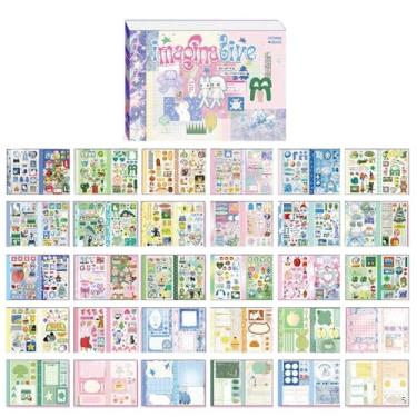 Imagem de JUMOYEEH 30 folhas de desenho animado adesivo bonito scrapbook adesivo bloco de notas para agenda álbum de fotos adesivo garrafa de água DIY Planner decorativo (fantasia rosa roxo)