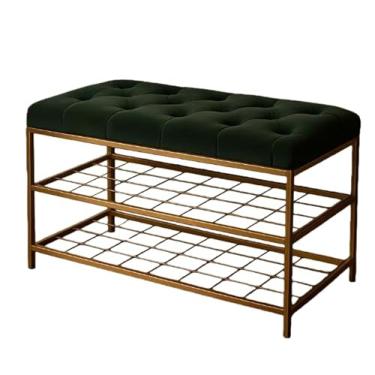 Imagem de Sapateira/Banco 2 Andares Dourado c/estofamento Veludo 47x35x90cm Industrial Reforçado Quarto Hall sapateira hall de entrada(verde escuro)