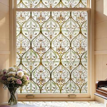Imagem de Película de janela de vitral 3D, película decorativa de privacidade para banheiro, porta da frente, casa, controle de calor com bloqueio solar, fixação estática, 59,9 cm x 89,9 cm madressilva Ogee