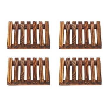 Imagem de CUOFYUNL 4 unidades de saboneteira de bambu, boa ventilação, drenagem, resistente à água, protetor de sabonete de bambu