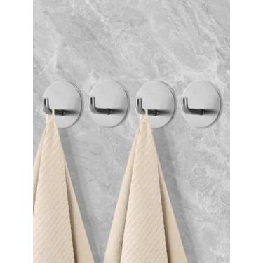 Imagem de 4 ganchos adesivos de aço inoxidável, resistente à prova d'água no gancho de chuveiro para pendurar bucha, toalhas, roupas, roupões para banheiro adesivos removíveis cabides de porta de parede, prata