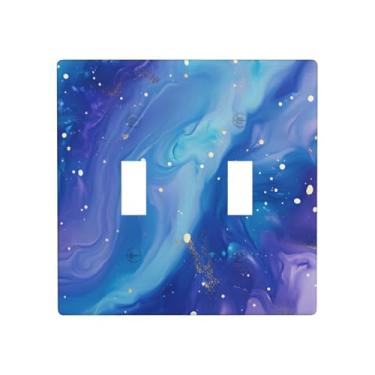 Imagem de Indokyeyqaz Placa decorativa para interruptor de luz dupla de mármore roxo azul e roxo, 2 placas de interruptor e capas de tomada 11,4 x 11,4 cm para quarto, banheiro, cozinha, decoração de casa