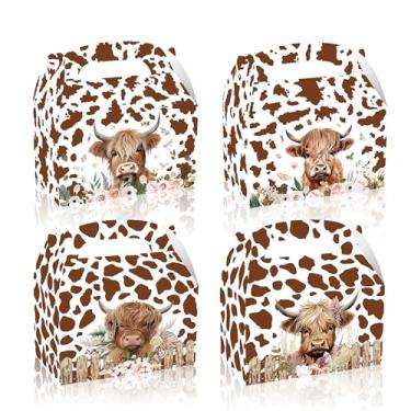 Imagem de 12 caixas de lembrancinhas de festa de vaca Highland, caixa de presente de papelão portátil para festa de aniversário de planalto de iaque, caixa de presente decorativa de animais de fazenda