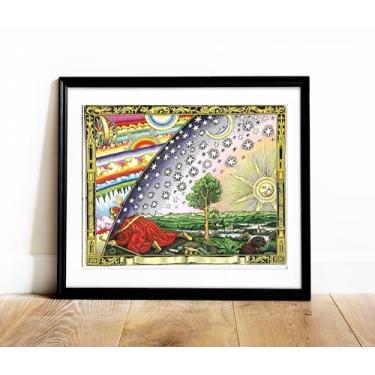 Imagem de 1889 Firmament Dome - Flat Earth Map by Camille Flammarion - Meteorologia Cosmologia Astronomia Estrelas Lua Espaço Parede Decoração Impressão - História do Mundo Antigo Civilizações da Idade das