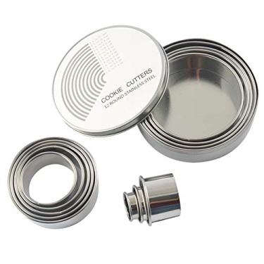 Imagem de Conjunto de 12 Moldes Mousse com Caixa Armazenamento Cortadores Biscoitos Redondos Aço Inoxidável para Massas Doces Fest