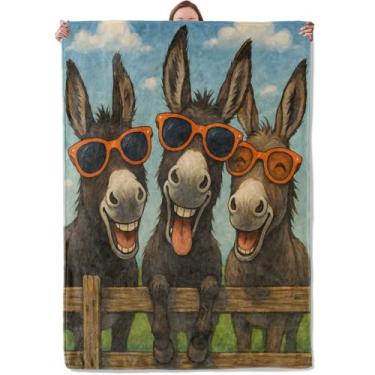 Imagem de Manta engraçada de burro para mulheres, meninas, crianças, cobertores macios e quentes de flanela de animais de fazenda para quarto, sala de estar, casa, sofá, decoração de acampamento, 152 x 203 cm