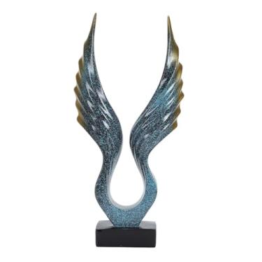 Imagem de CUOFYUNL Escultura de asa abstrata artística decorativa resina asa estátua ornamento para sala de estar escritório (Asas de anjo azul champanhe)