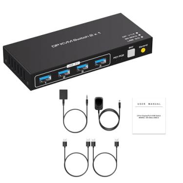 Imagem de ZEZEFUFU Interruptor USB DP KVM 2 em 1 para 2 computadores compartilham 1 monitor e 4 dispositivos USB, 8K a 60Hz, 4K a 120Hz