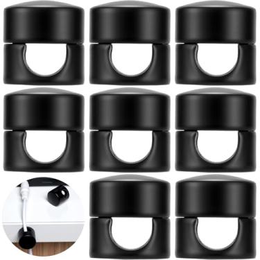 Imagem de SmallCat 8 conjuntos de suportes de carregador para cabos, suportes de âncora ajustáveis de cor preta fosca, clipes de cabo de metal adesivos, organizadores de fios de gerenciamento de cabos para mesa