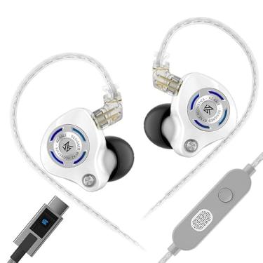 Imagem de HIFIXAUDIO Monitores intra-auriculares KZ Gale, fone de ouvido IEM superlinear para jogos, fones de ouvido com fio Hi-Fi com cabo embutido destacável banhado a prata (com microfone tipo C, branco)