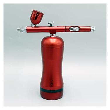 Imagem de Airbrush Kit Compressor Auto Start Stop Substituir bateria Body Art Desgn Mini DIY Pulverizador de Carro Cromo Cromo Pincéis de Ar(Red)