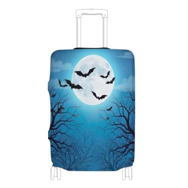 Imagem de Joisal Capas de mala coloridas para protetor de bagagem, lavável, morcegos assustadores de Halloween, azul escuro, presentes de viagem, manga de bagagem, P, serve para estojo de 45 a 50 cm, Bastões