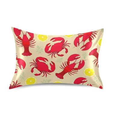 Imagem de Fronhas de cetim floral refrescante arte impressão King Queen padrão fronhas fronhas de cama fronha queen size 76.2 cm x 50.8 cm desenho animado vermelho caranguejo amarelo limão