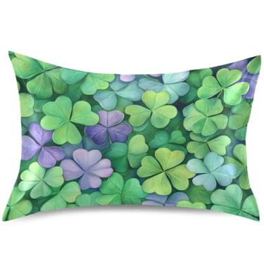Imagem de Shamrocks Capa de almofada de cetim de São Patrício Folha de cravo Padrão King Queen Capas de travesseiro fofas refrescantes para cama, tamanho padrão, 66 cm x 50 cm