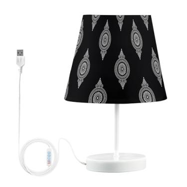 Imagem de Joisal Abajur de mesa tradicional asiático, preto, branco, com sombra de linho, luz noturna brilhante, luminárias de sala de estar