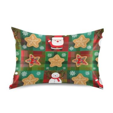 Imagem de Fronhas refrescantes fofas vermelhas verdes de Natal patchwork cetim arte bonito rei queen padrão fronhas decoração travesseiro cama king size 101,6 cm x 50,8 cm