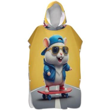 Imagem de Joisal Lindo Hamster Surf Poncho Trocando Roupão Adulto Praia Moletom Toalha Natação Plus Size Masculino Poncho com Capuz