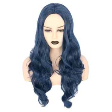 Imagem de Topcosplay Evie Peruca feminina cacheada longa azul carnaval Halloween fantasia festa perucas