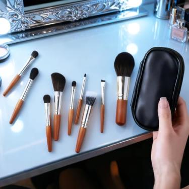 Imagem de Conjunto de pincéis de maquiagem profissional portátil de 9 peças equipado com bolsa de armazenamento, com cerdas ultramacias, preto