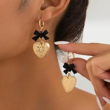 Imagem de Brincos de coração para mulheres, pingente de gota de ouro, presente de dia das mães, presentes de Natal, presentes de amizade para mulheres, dia dos namorados, Medium, Latão, Sem pedra preciosa