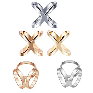 Imagem de JinYu Conjunto de 5 anéis com três anéis, cachecóis de strass, prendedor de cachecóis de seda, fivela, acessório - ouro