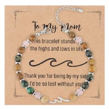 Imagem de ZHIBEIYOU Pulseira de onda para mãe, pulseira de amizade com contas de pedras preciosas de 6 mm, presentes de aniversário para amigas para mulheres, presentes de irmã amiga, presente de festival para